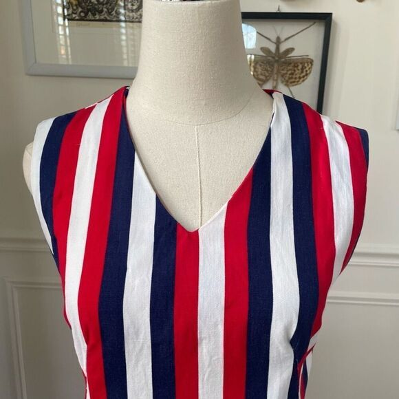 Vintage 60s Mod Stripe GoGo Mini Dress Red Blue S - Picture 2 of 9
